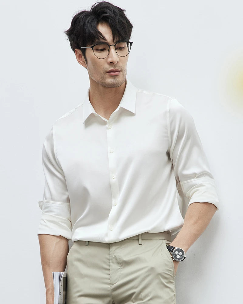 Mens Washable Silk Shirt Long Sleeve Classic Button Down - DAISYSILK