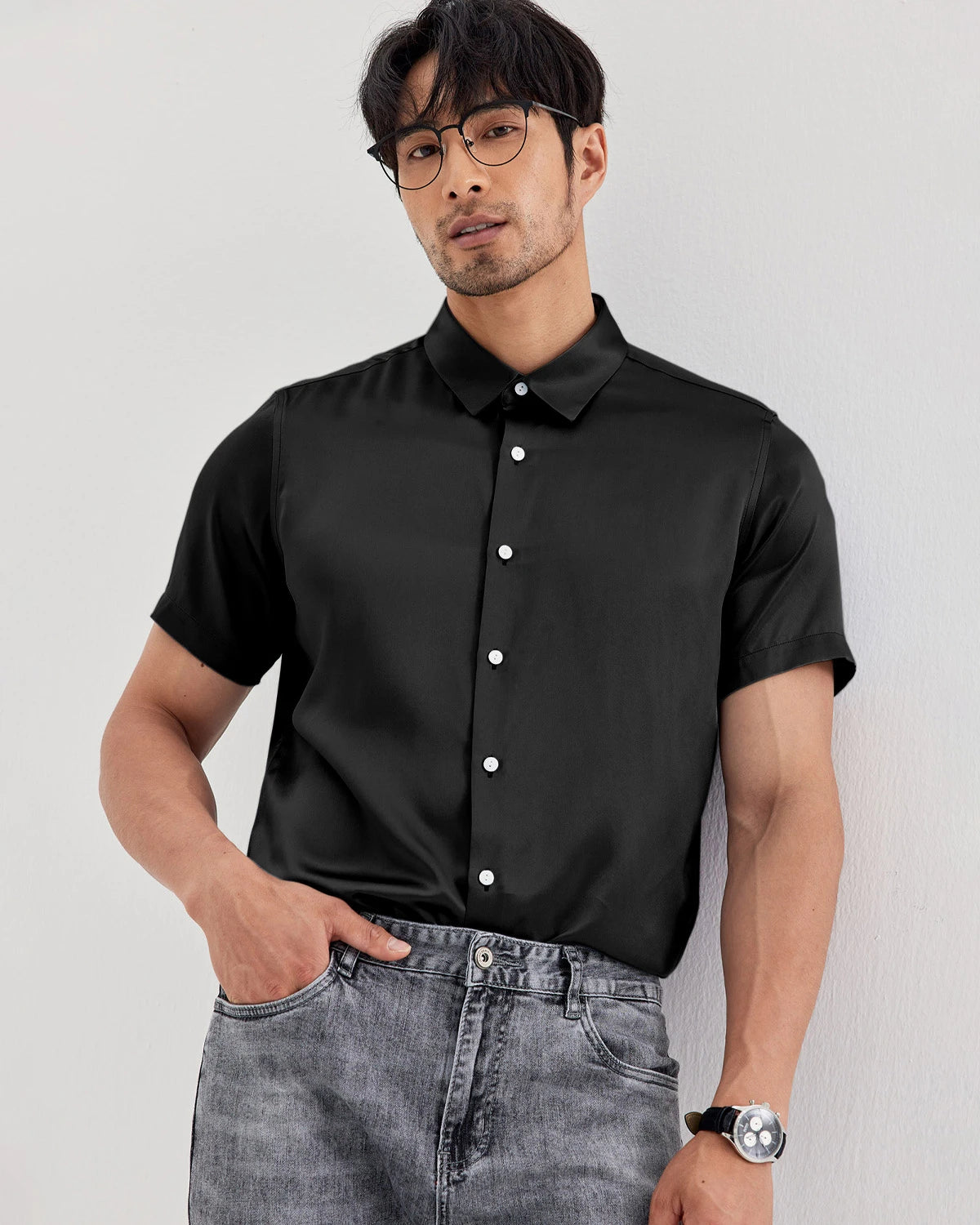 Mens Washable Silk Shirt Short Sleeve - DAISYSILK