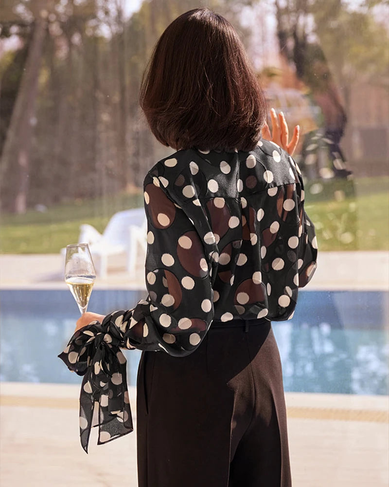 Polka Dot Silk Blouse, Black and White