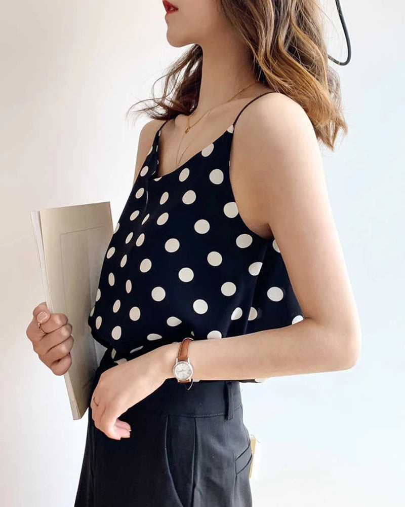 Polka Dot Silk Camisole, Black