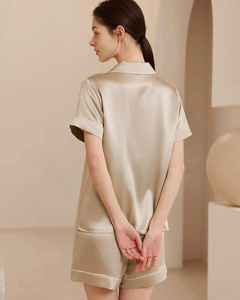 Washable Silk Short Pajama Set, Champagne