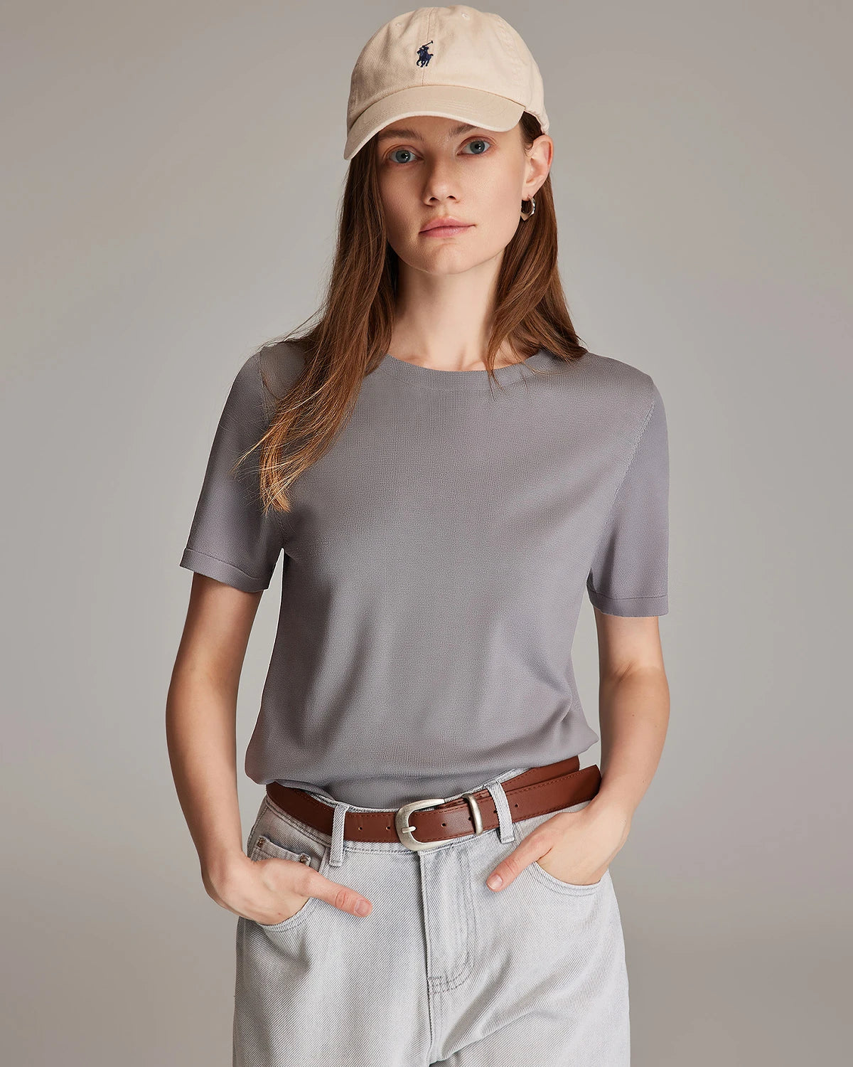 Women's Short Sleeve Silk Jersey, Grey