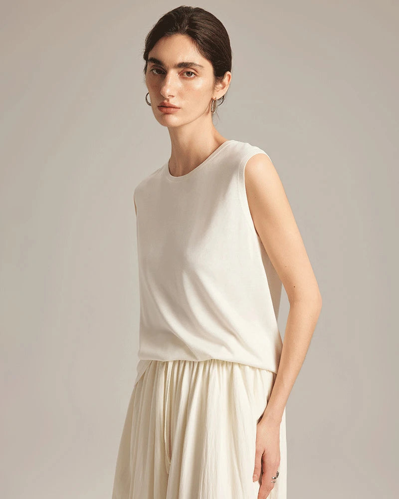 Sleeveless Silk Jersey, White
