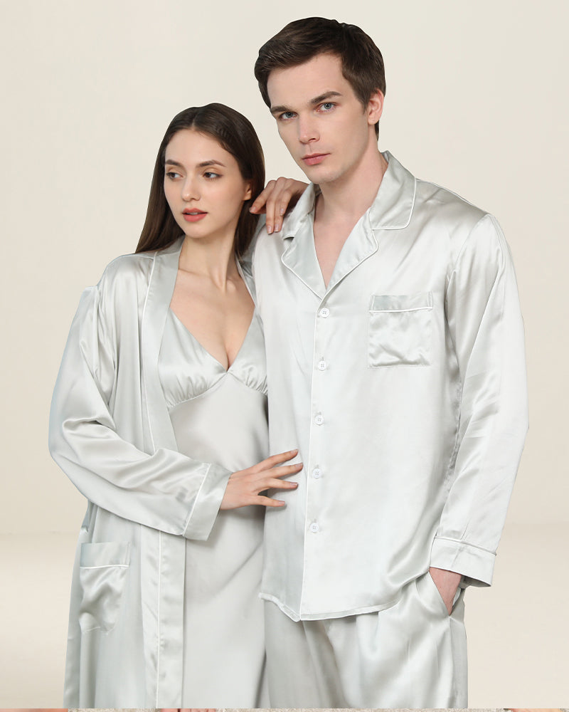 Silk Sleepwear For Couple, Silver Grey