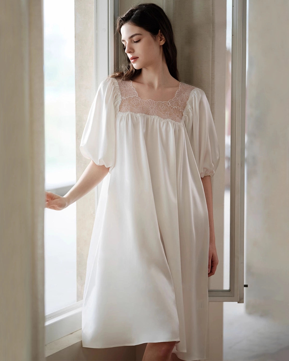 DaisySilk Silk Nightgown For Women Elegant Floral Lace Nightdress DaisySilk Silk Nightgown For Women Elegant Floral Lace Nightdress