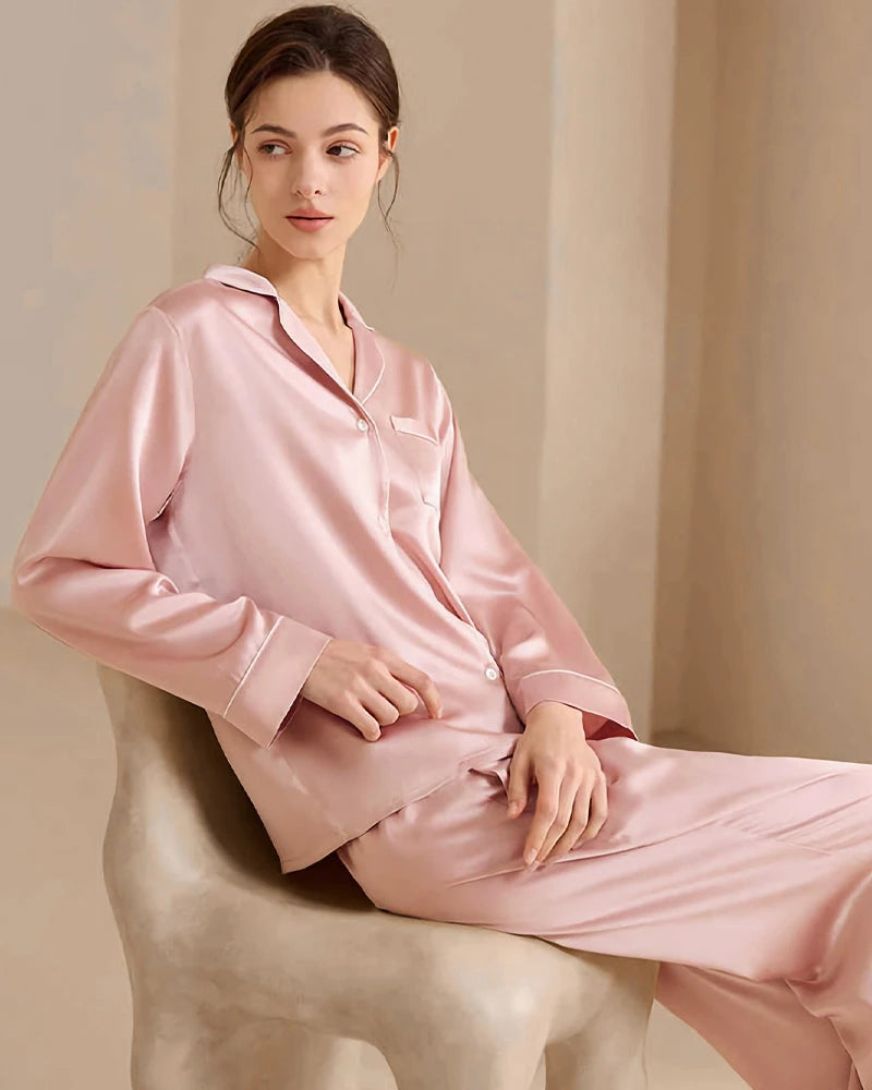 Washable Silk Pajamas for Women, Pink