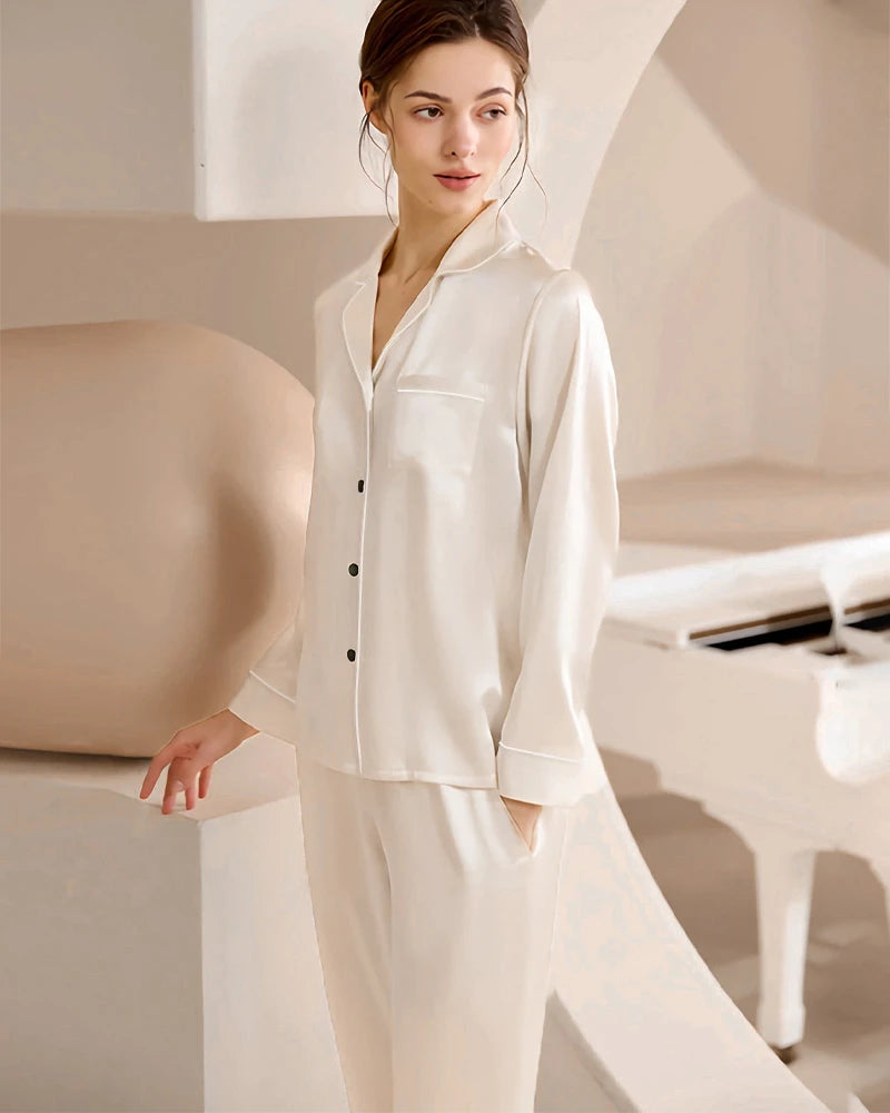 Washable Silk Pajamas for Women, White