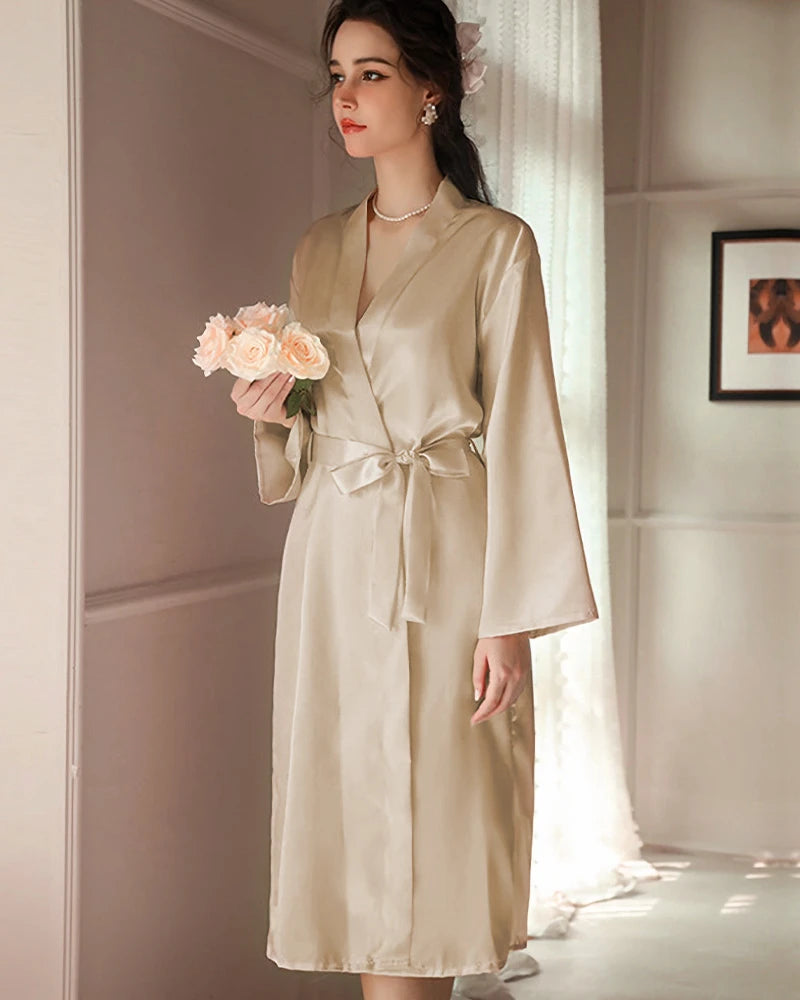 Midi Washable Silk Robe, Champagne