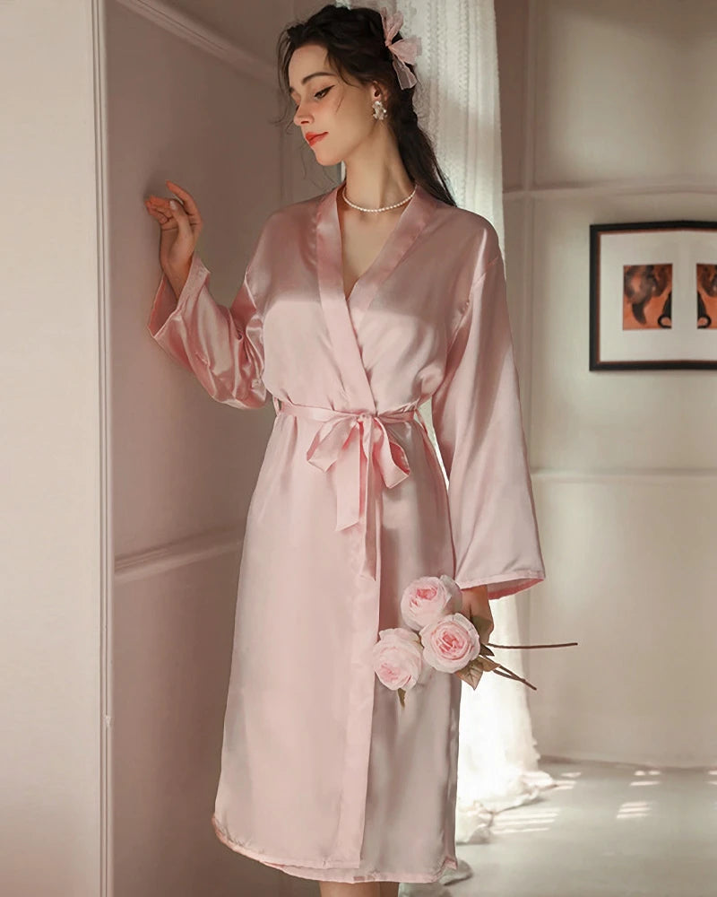 Midi Washable Silk Robe, Pink
