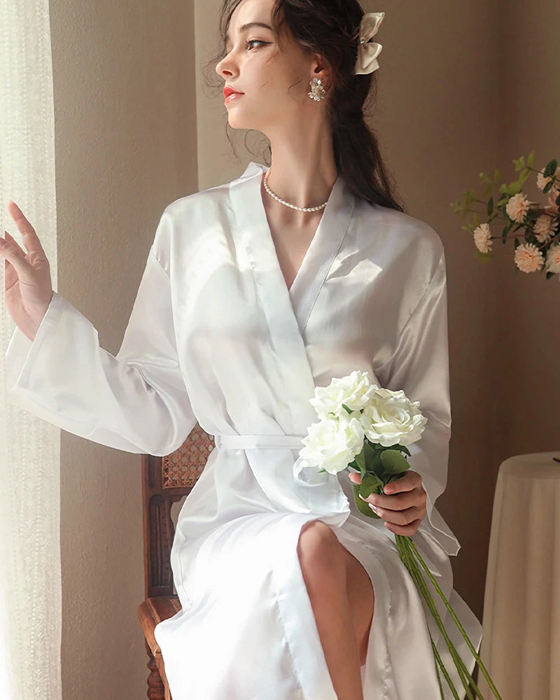 Midi Washable Silk Robe, White