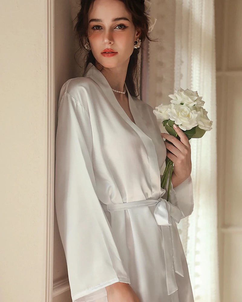 Midi Washable Silk Robe, White