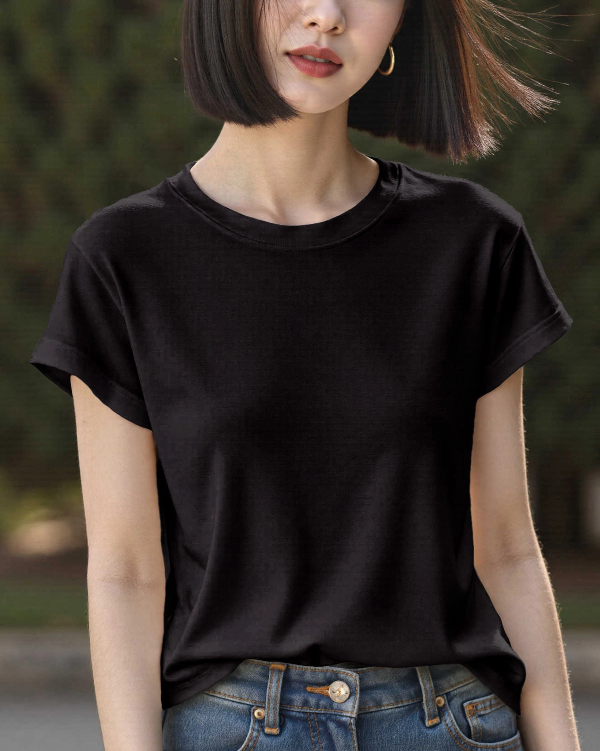 Women’s Silk Jersey Crew Neck Tee, Black