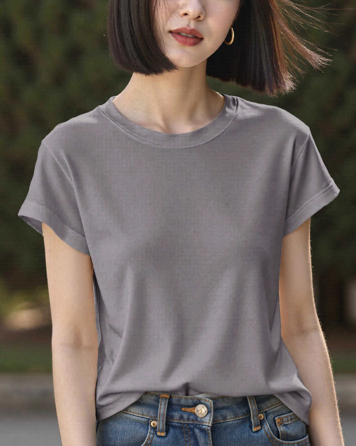 Women’s Silk Jersey Crew Neck Tee, Grey