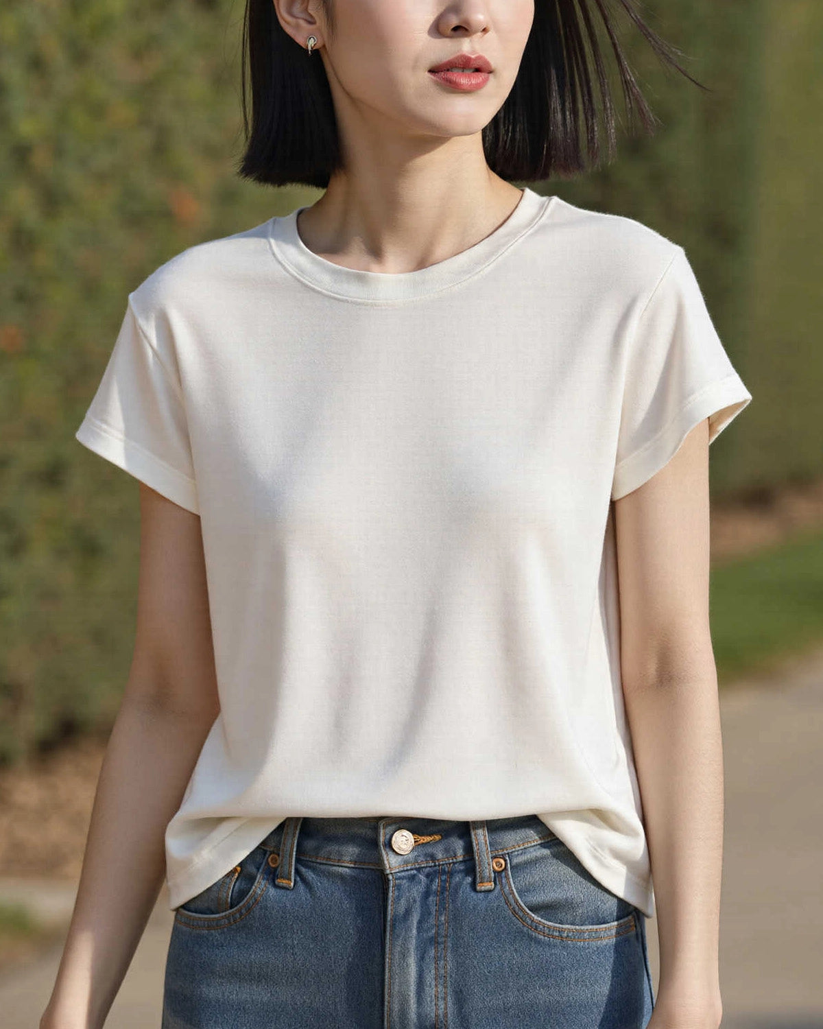 Women’s Silk Jersey Crew Neck Tee, White