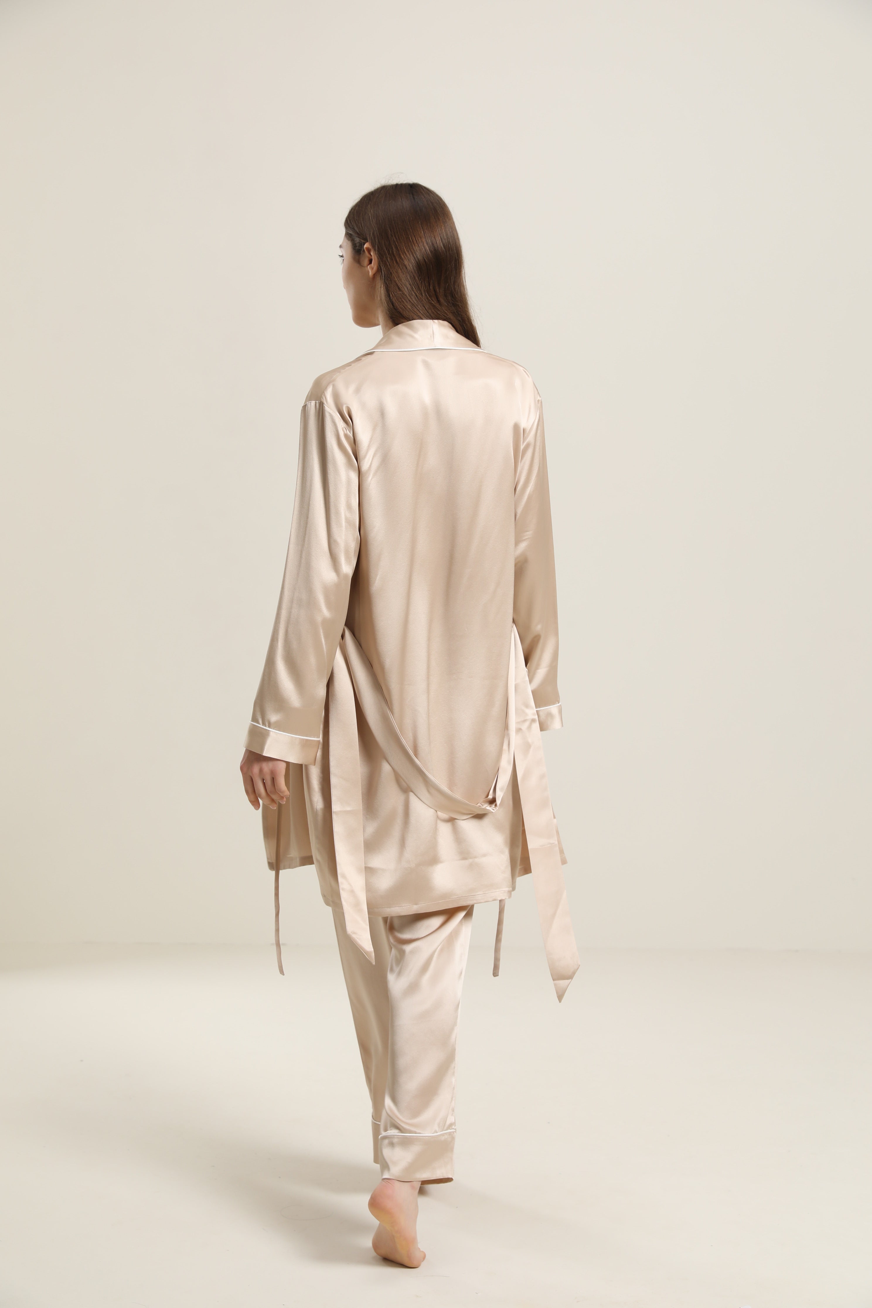  Classic Mid Length Silk Robe For Women, Champagne