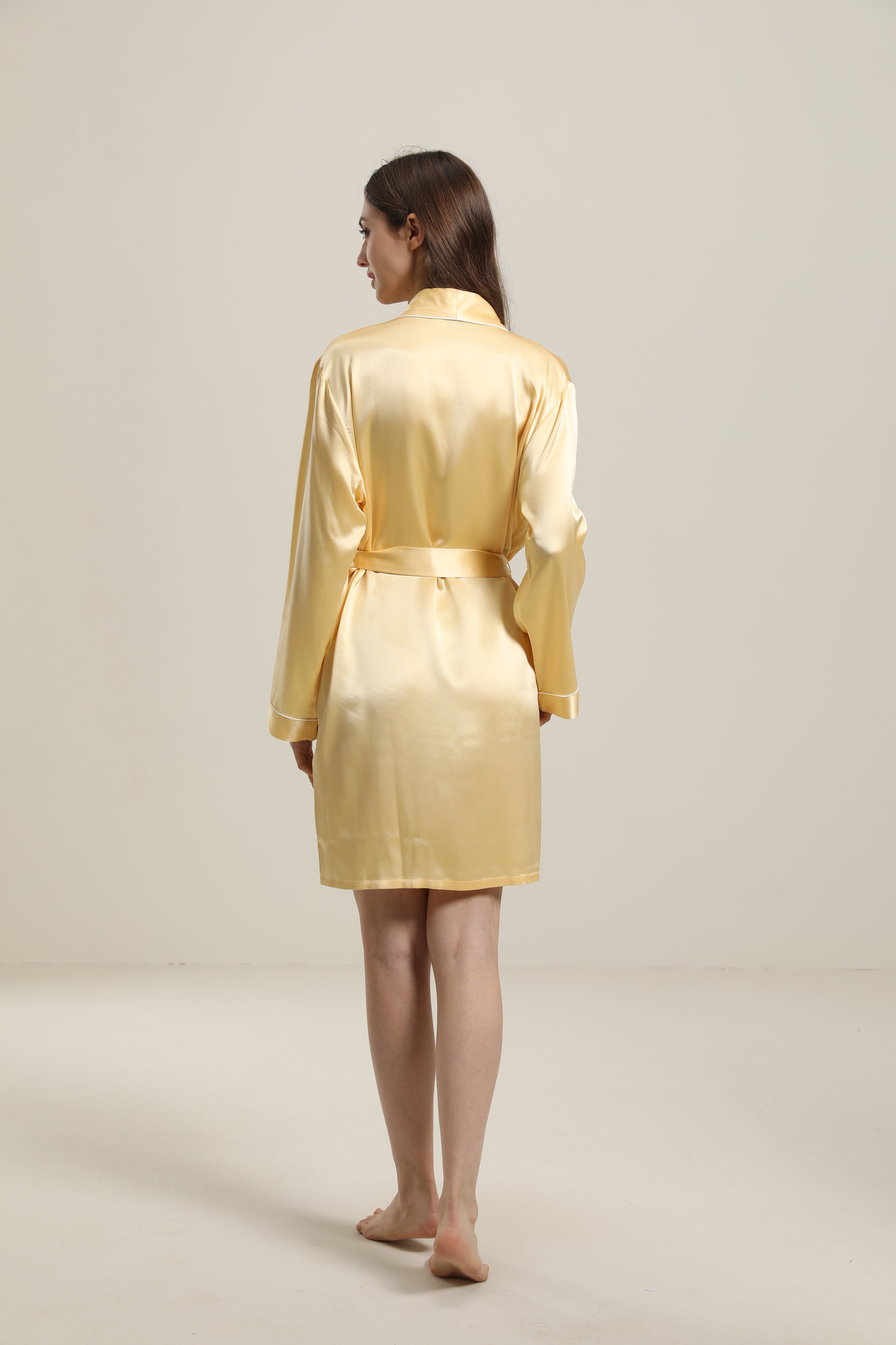  Classic Mid Length Silk Robe For Women, Gold