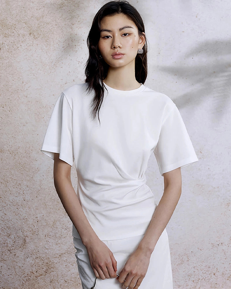 Women’s Silk Jersey with Pleated Waist, White