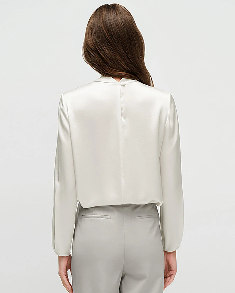 25 Momme Silk Knot Neck Long Sleeve Blouse - DAISYSILK