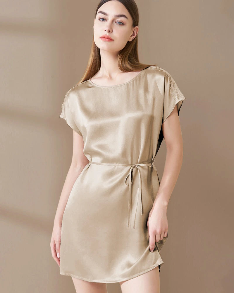 Washable Silk and Lace Pajama Dress,  Champagne