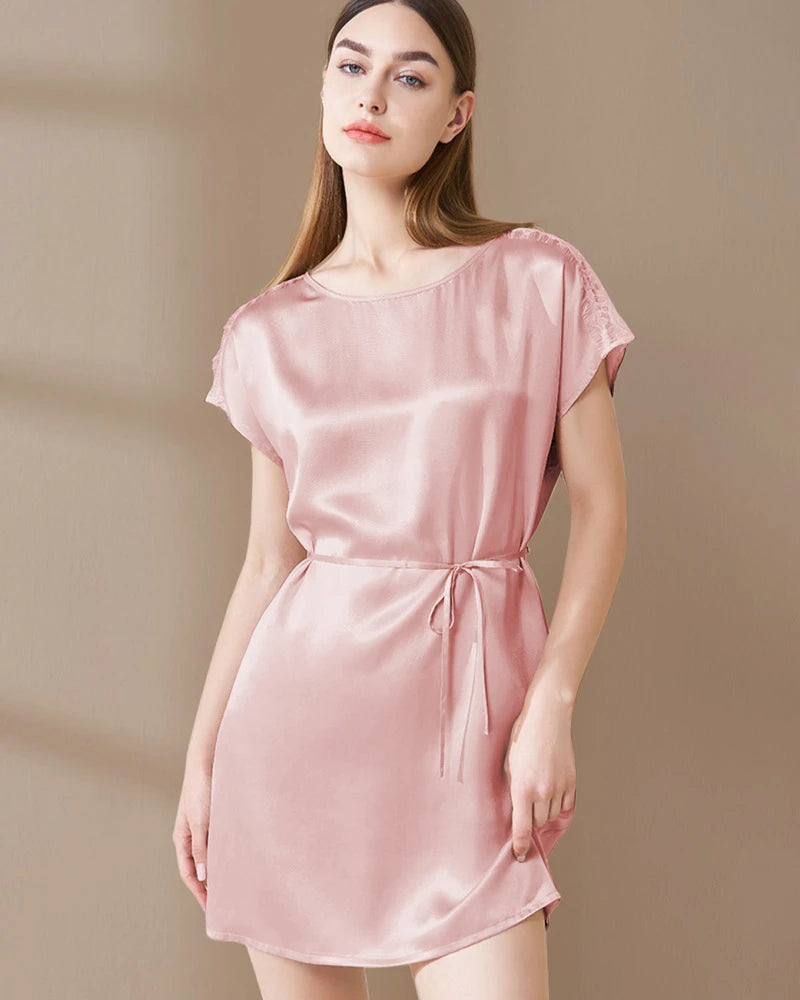 Washable Silk and Lace Pajama Dress,  Pink