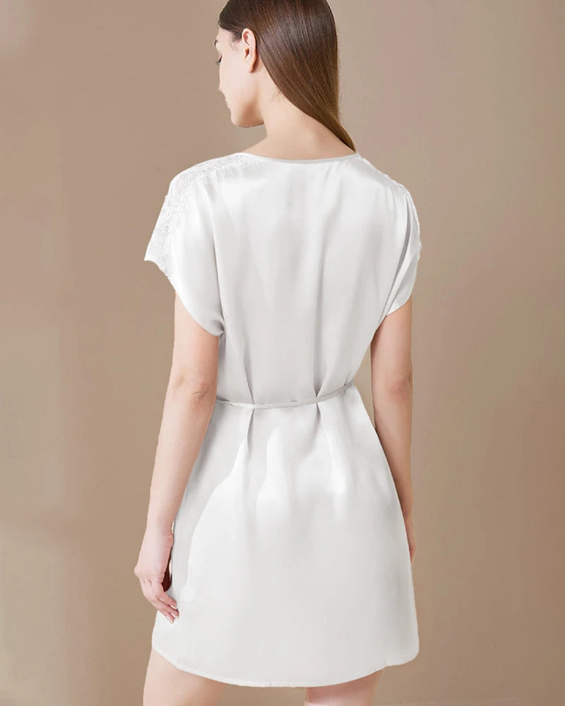 Washable Silk and Lace Pajama Dress,  White
