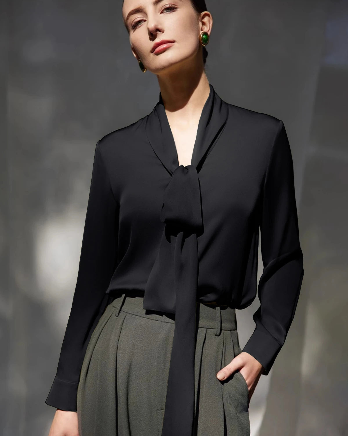 30 Momme Silk Tie-Front Long Sleeve Blouse - DAISYSILK