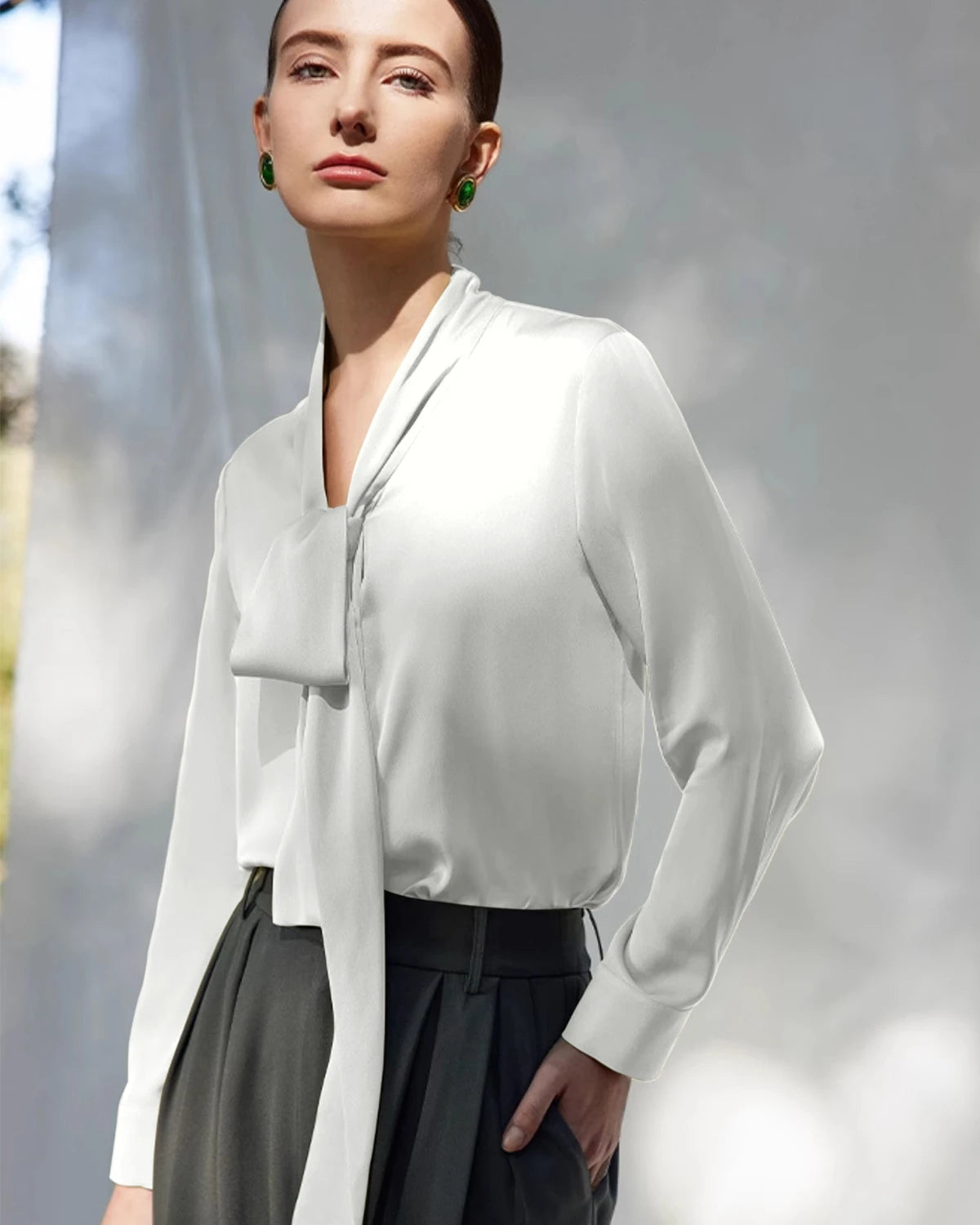 30 Momme Silk Tie-Front Long Sleeve Blouse - DAISYSILK