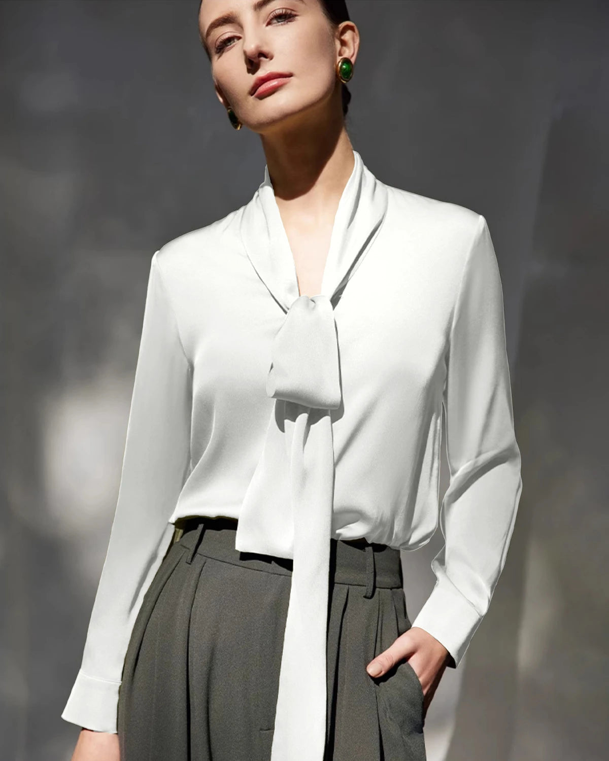 30 Momme Silk Tie-Front Long Sleeve Blouse - DAISYSILK