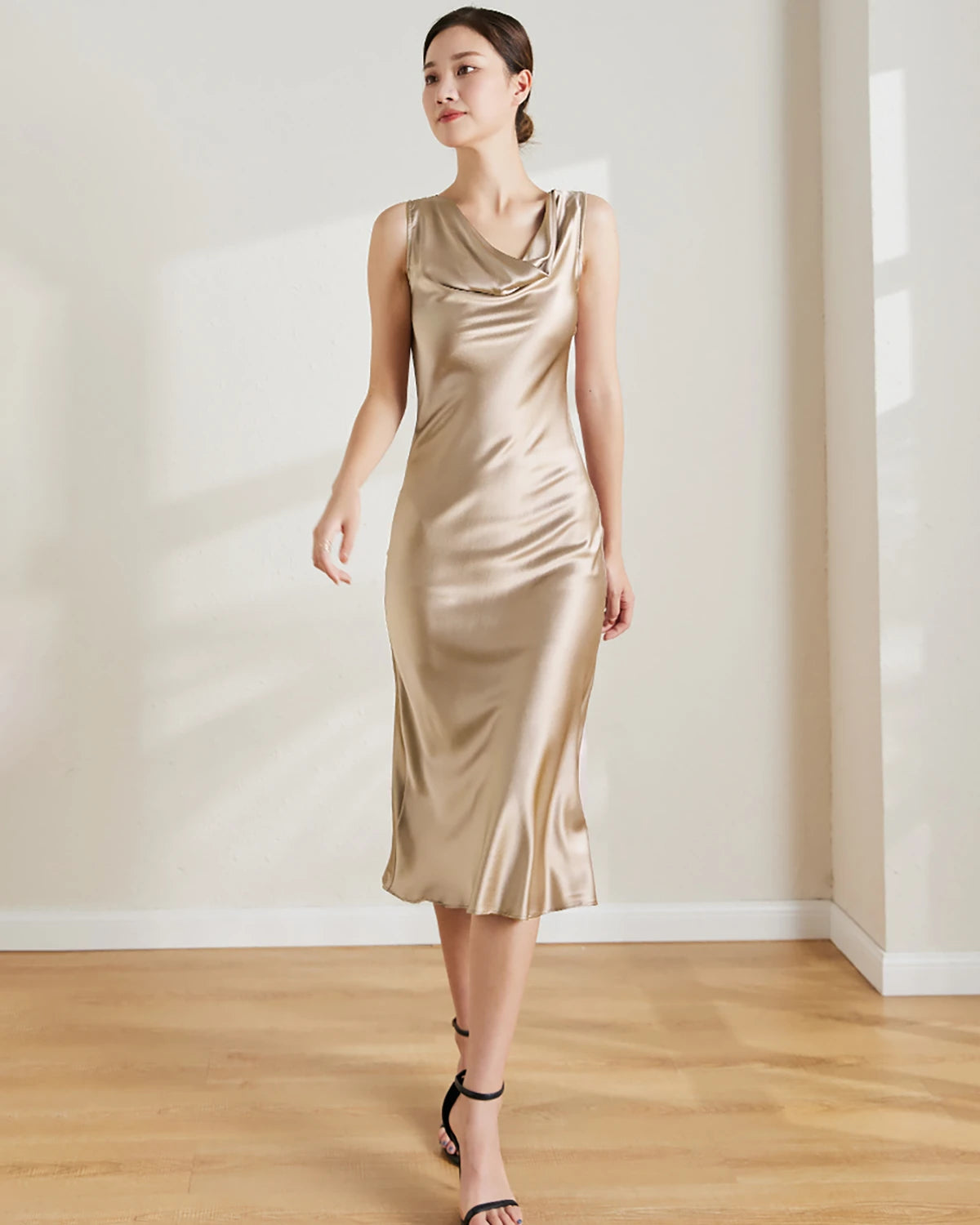 Vintage Silk Sleeveless Midi Dress, Champagne