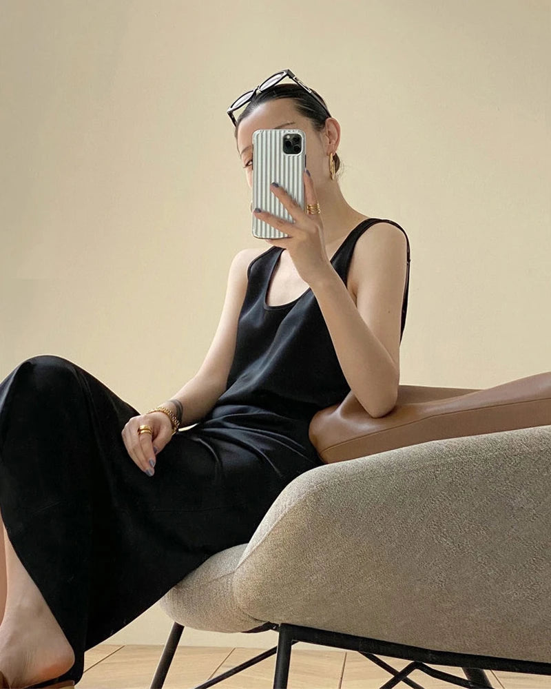 Women's Silk Two Piece, Black