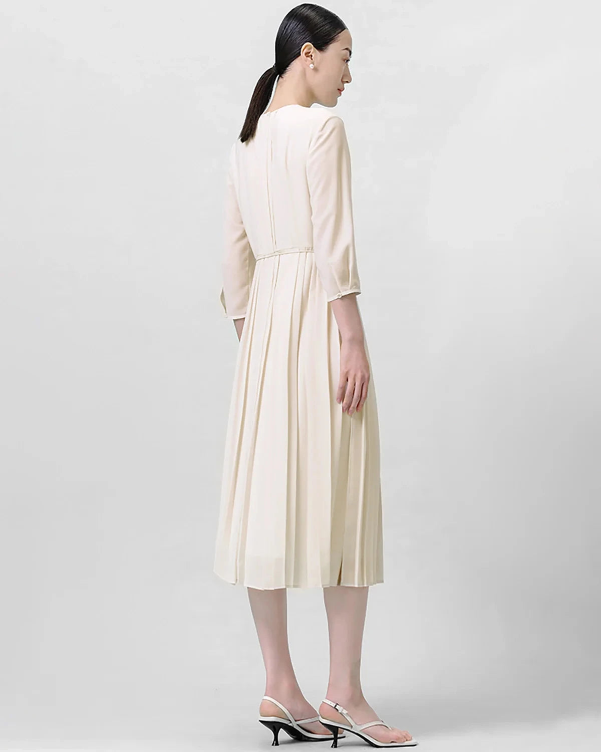 Pleated 3/4 Sleeve Silk Dress - DAISYSILK