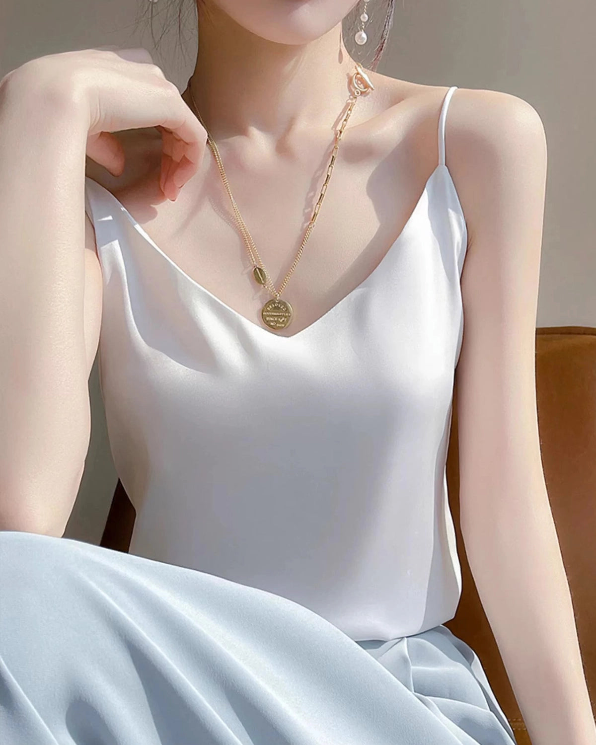 Spaghetti Strap Silk Camisole, White