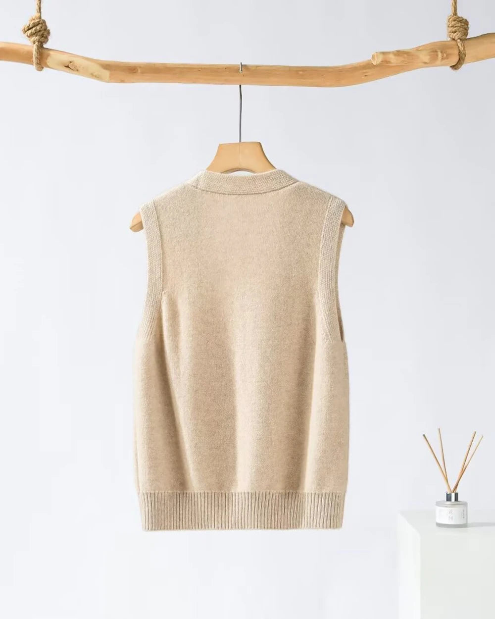 Deep V Neck Cashmere Vest, Camel