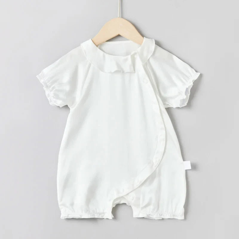 Doll Collar Baby Silk Onesies, White