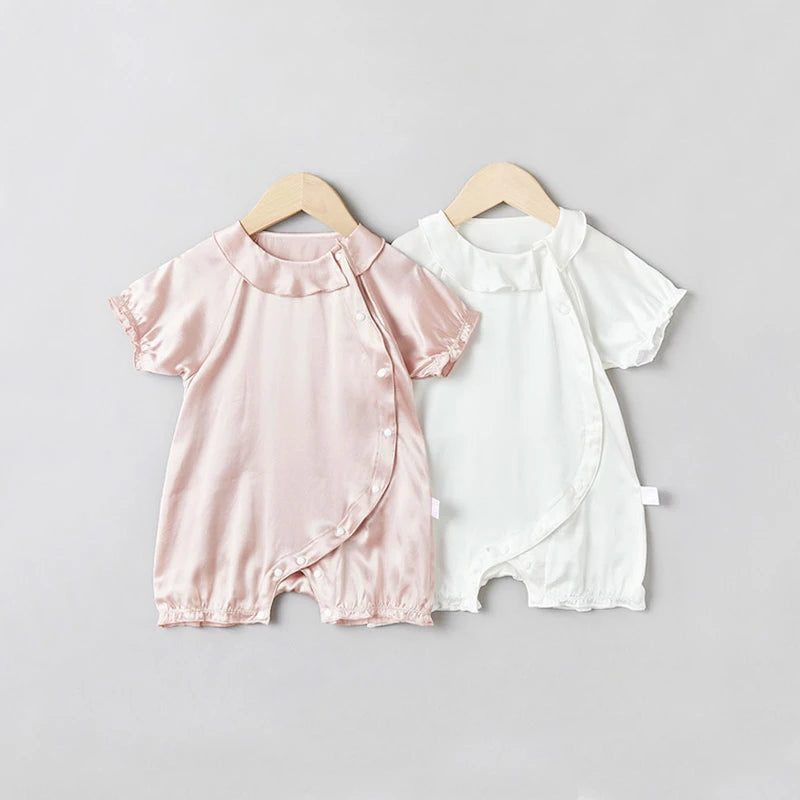 Doll Collar Baby Silk Onesies, White