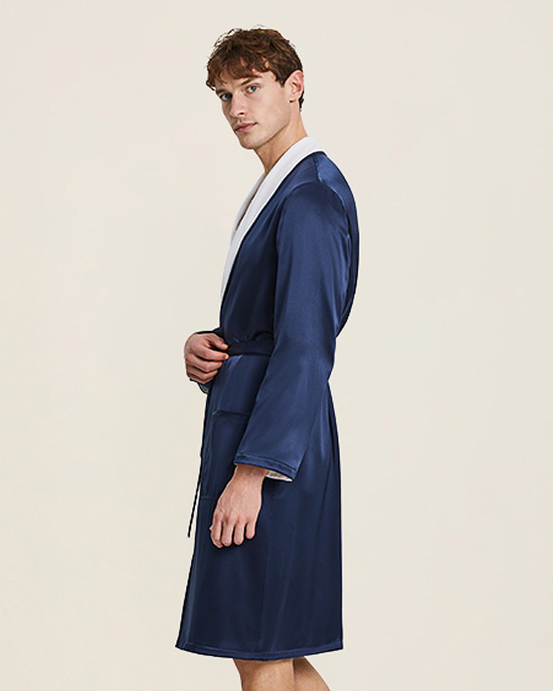 Double Side Wear Sleep Robe Men Pajamas, Navy