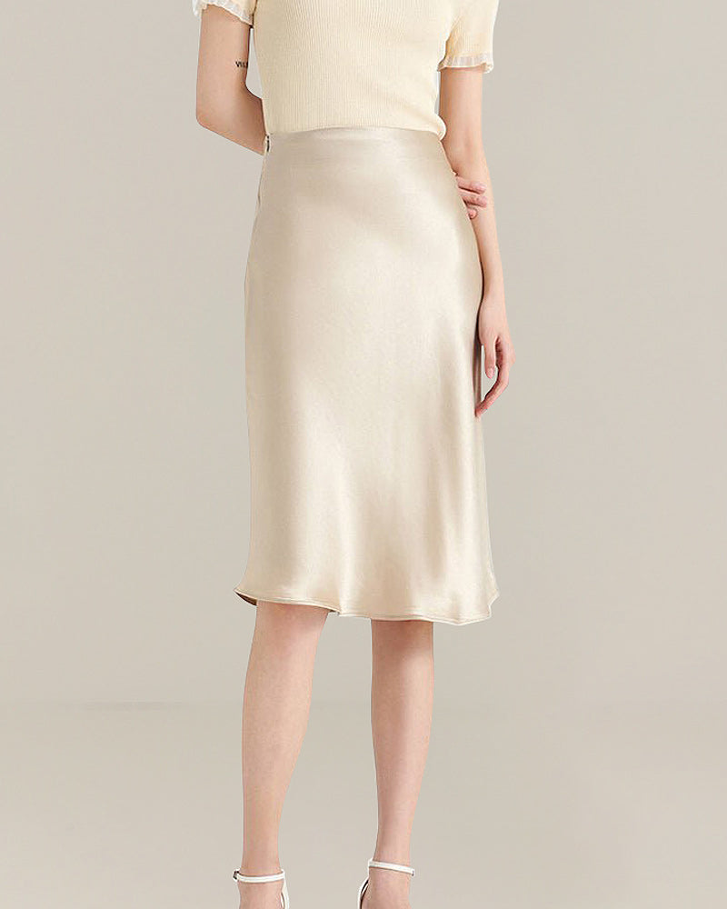 Elegant Knee-Length Silk Skirt Champagne