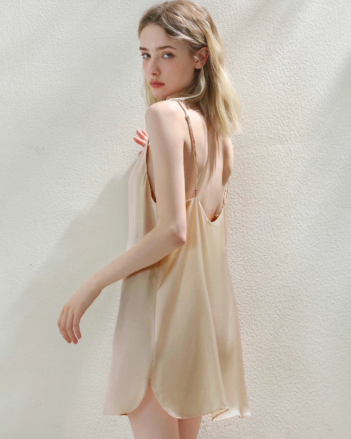 Elegant Short Silk Slip Nightdress, Champagne