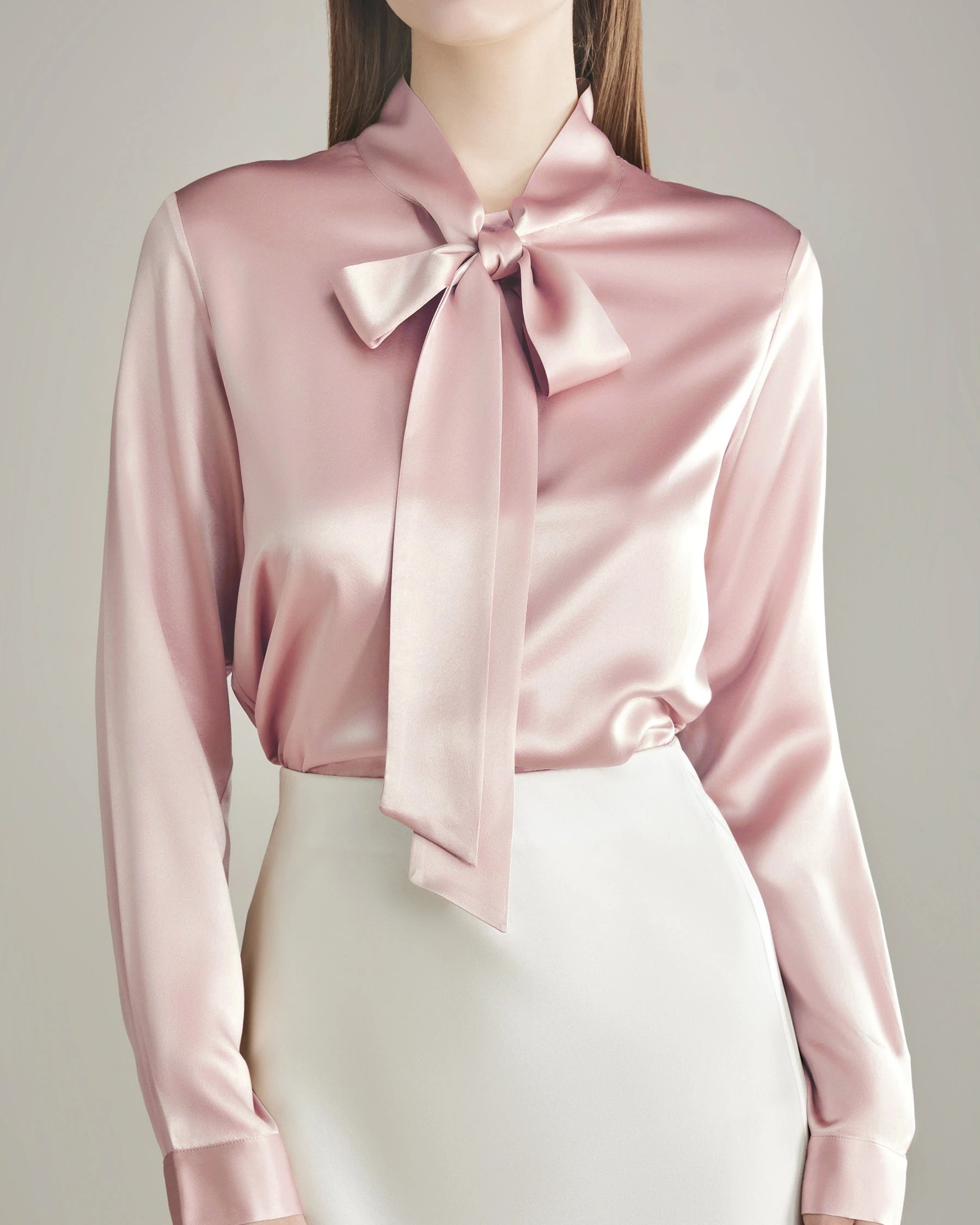 Elegant Silk Bow Tie Blouse Rose Pink