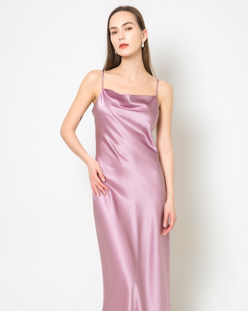 Elegant Silk Dress with Light Cowl Neckline, Mauve