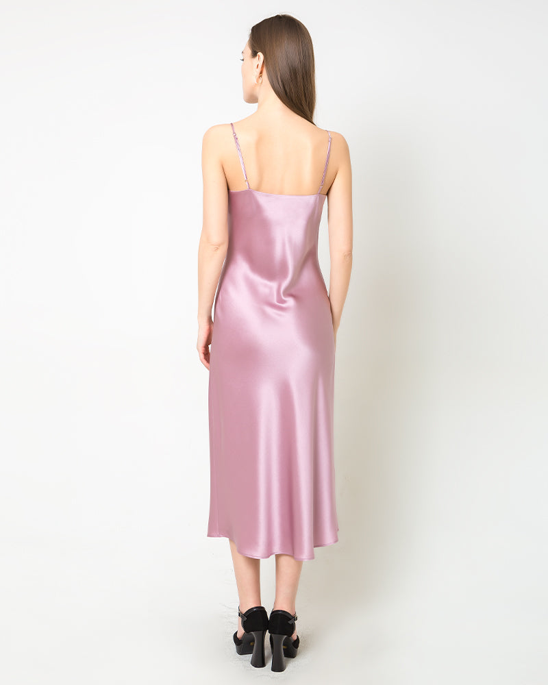 Elegant Silk Dress with Light Cowl Neckline, Mauve