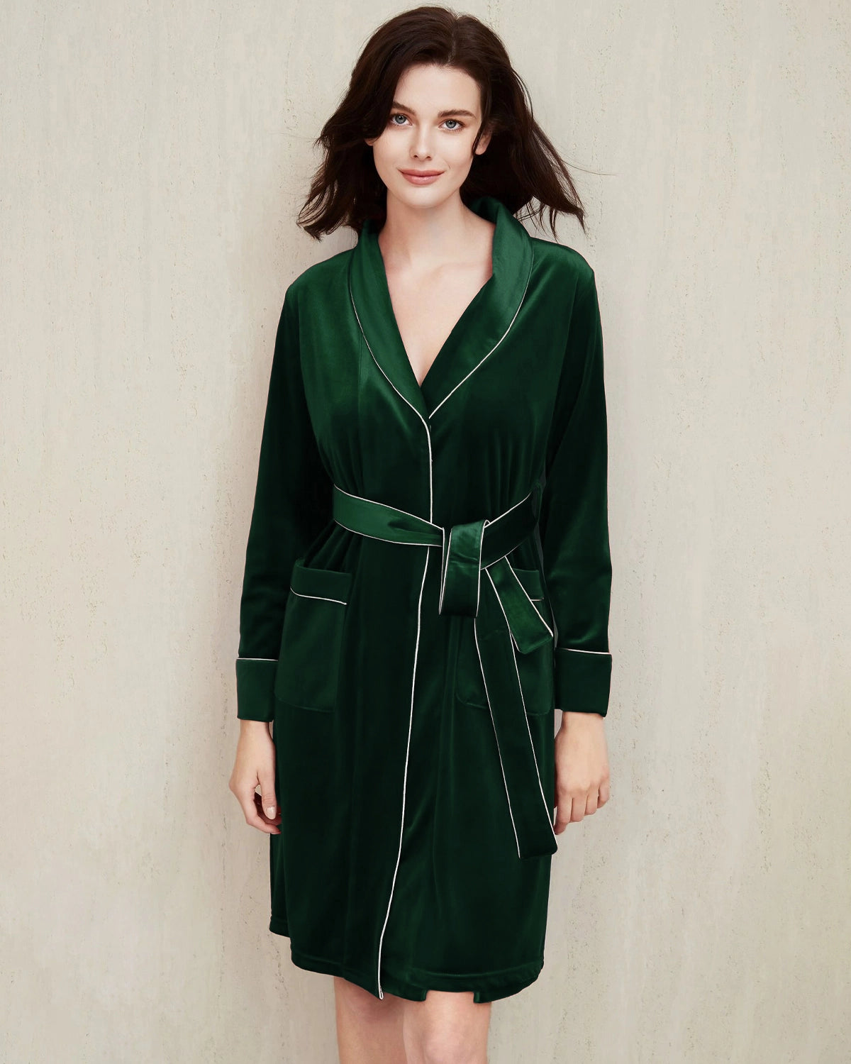 Women's Velvet Robe Silk Nightgown, Dark Green