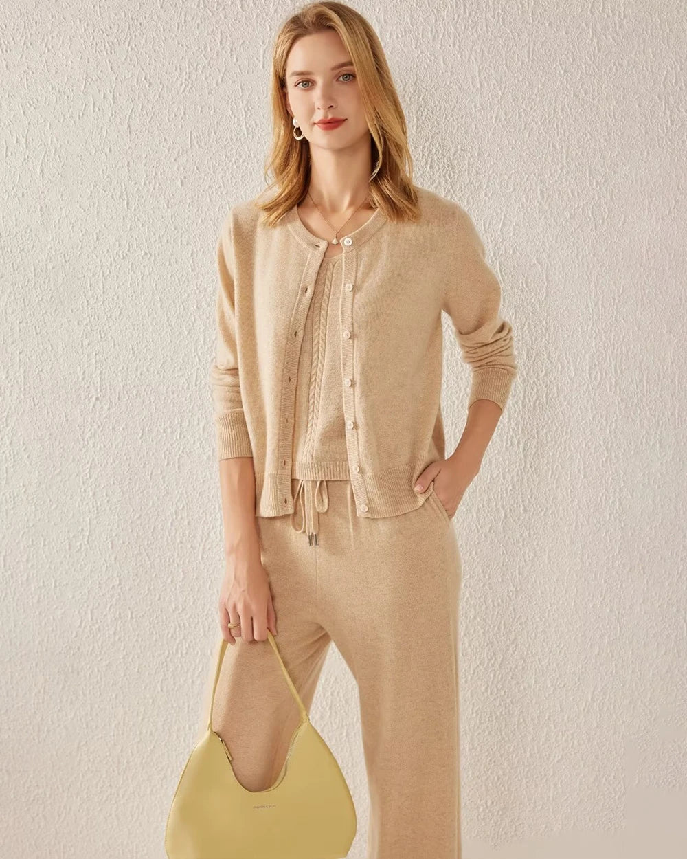 Essential Knit Cashmere Cardigan, Camel