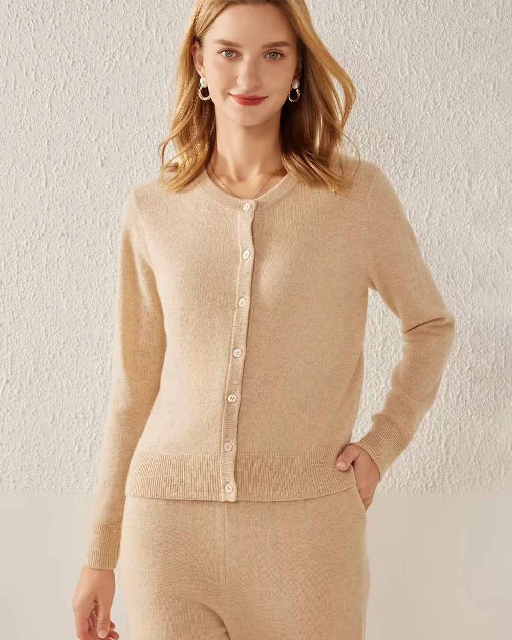 Essential Knit Cashmere Cardigan, Camel