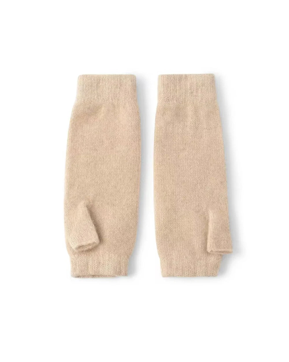 Fingerless Cashmere Knit Gloves, Beige
