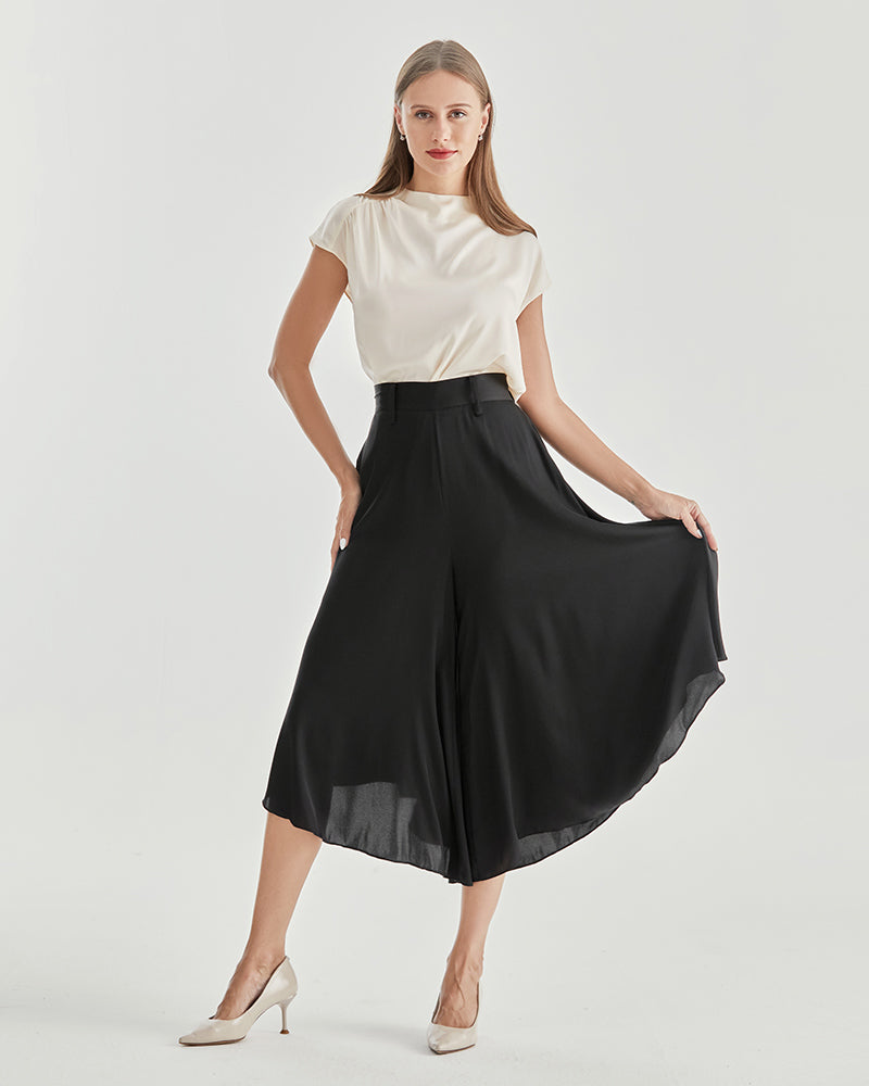 High Waist Silk Women Pants Wide Leg Pants - DAISYSILK