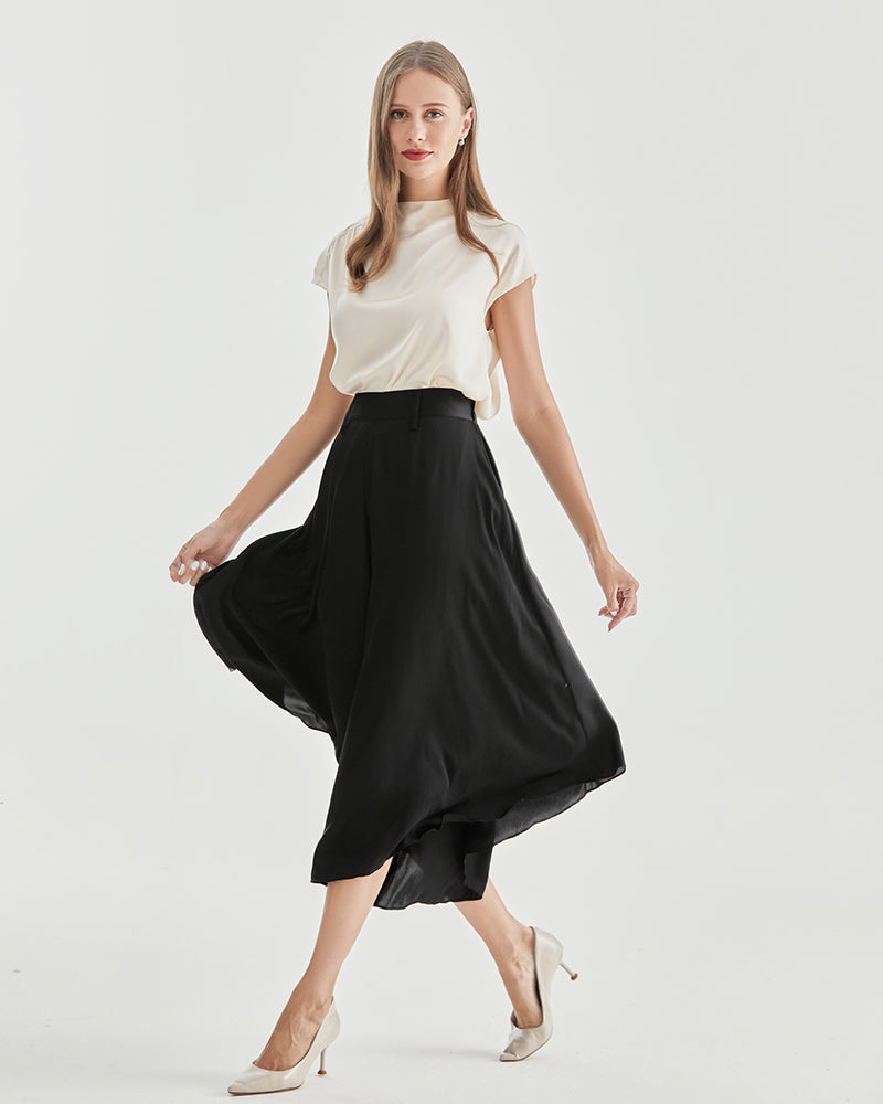 High Waist Silk Women Pants Wide Leg Pants - DAISYSILK