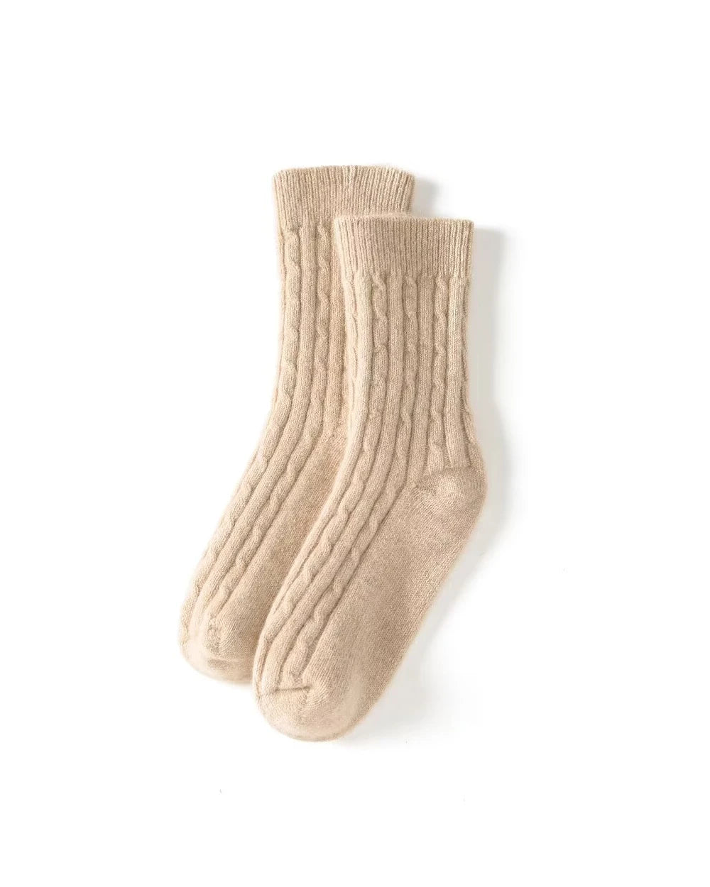 Knit Cashmere Crew Socks, Beige