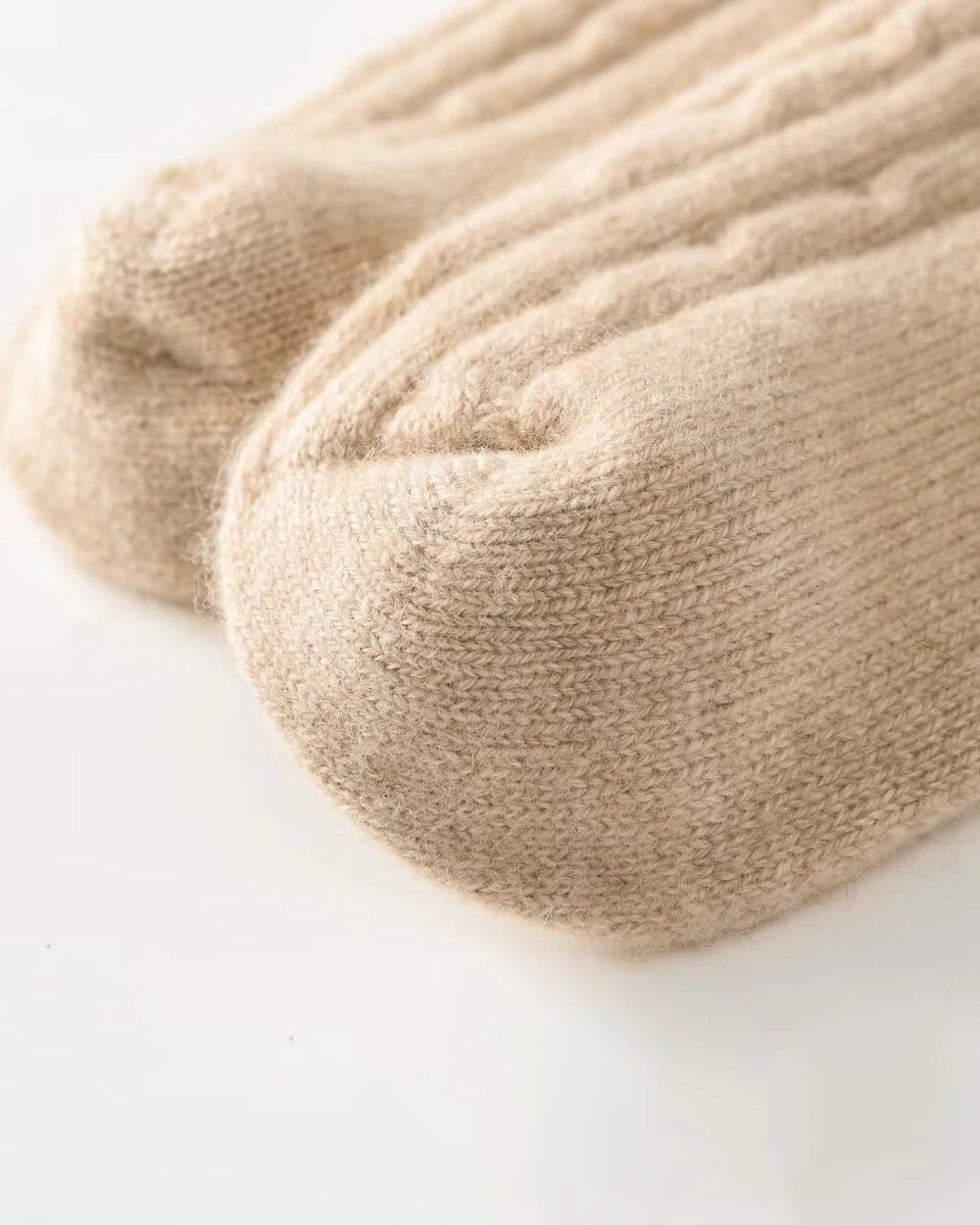 Knit Cashmere Crew Socks, Beige