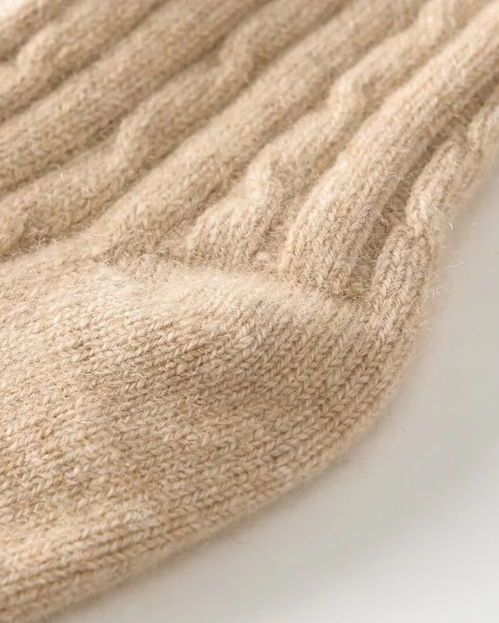 Knit Cashmere Crew Socks, Beige